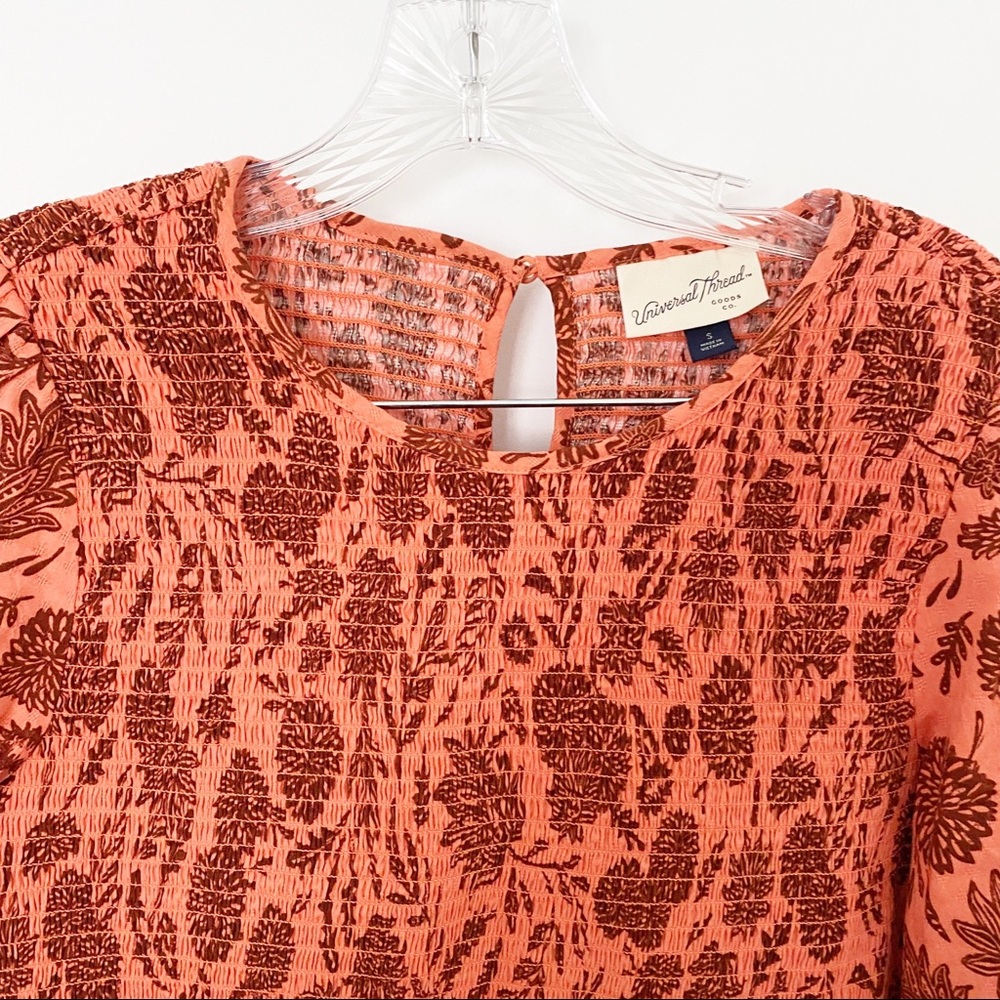 The Universal Thread Puff Long-Sleeve Smocked Blouse coral and red shirt size s - Picture 4 of 4